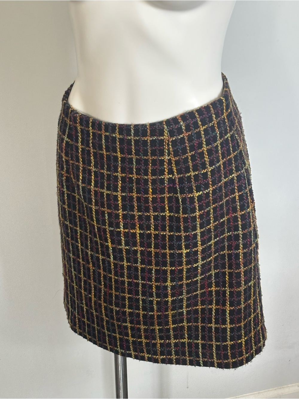 Anthropologie Hutch Rainbow Windowpane Tweed Mini Skirt Retail $110
